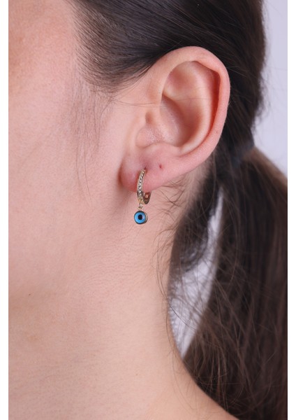 14 Ayar Altın Kenar Taşlı Mavi Gözlü Halka Küpe fiyatları