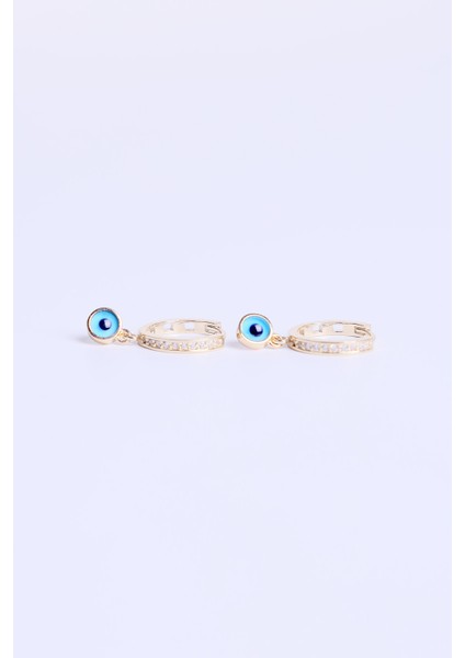 14 Ayar Altın Kenar Taşlı Mavi Gözlü Halka Küpe fırsatları