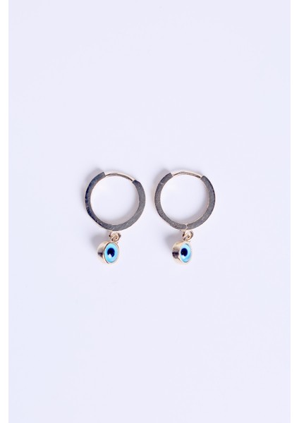 14 Ayar Altın Kenar Taşlı Mavi Gözlü Halka Küpe indirimleri