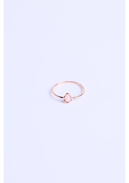 14 Ayar Altın Rosegold Pembe Taşlı Damla Model Yüzük