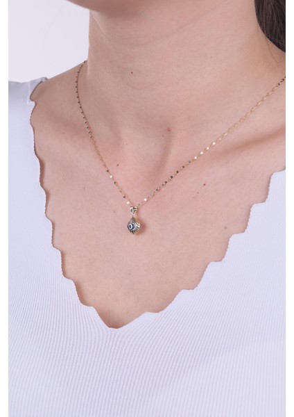 14 Ayar Altın Mavi Gözlü Midye Kabuğu Kolye Ucu