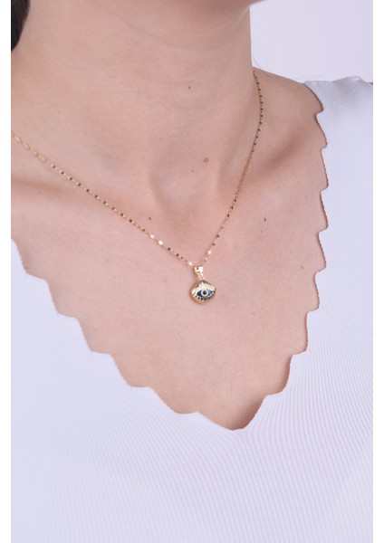 14 Ayar Altın Mavi Gözlü Midye Kabuğu Kolye Ucu fiyatları