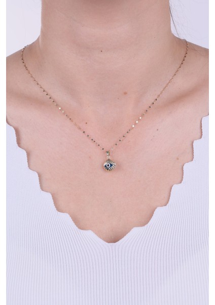 14 Ayar Altın Mavi Gözlü Midye Kabuğu Kolye Ucu modelleri