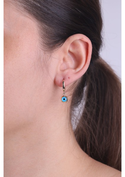 14 Ayar Altın Mavi Gözlü Sallantılı Halka Küpe fiyatları