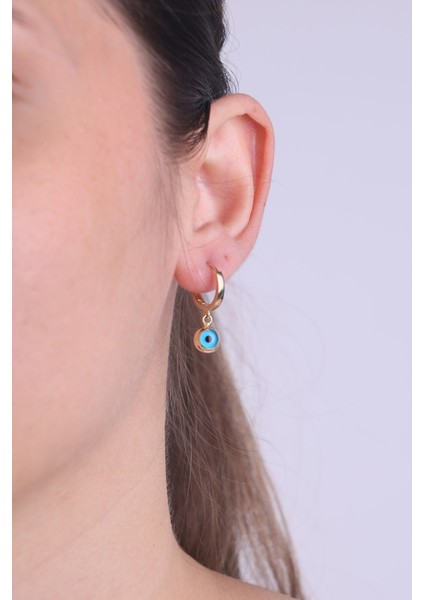 14 Ayar Altın Mavi Gözlü Sallantılı Halka Küpe modelleri