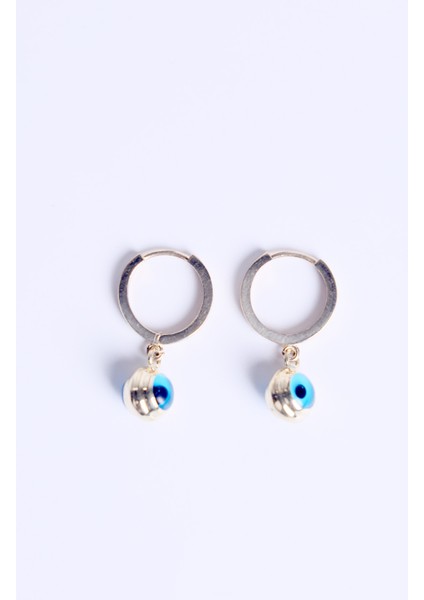 14 Ayar Altın Mavi Gözlü Sallantılı Halka Küpe fırsatları