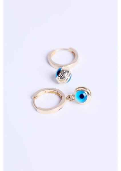 14 Ayar Altın Mavi Gözlü Sallantılı Halka Küpe indirimleri