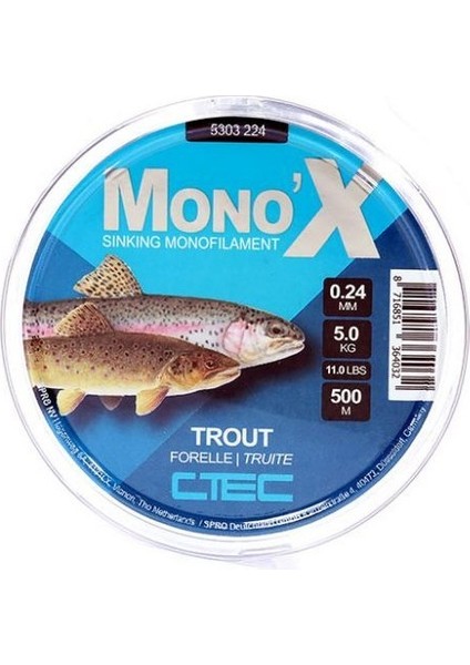 C-Tec Mono x Trout 0.24MM 500M Misina 1/1