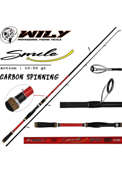 Smile 240 cm 10-50G Atarlı Karbon Spin Olta Kamışı