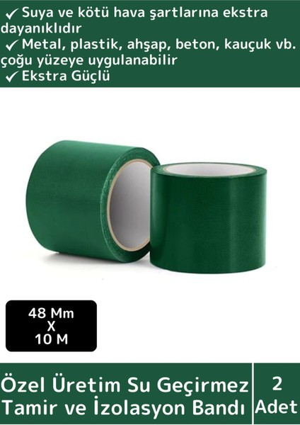 Süper Güçlü Su Geçirmez Yeşil Çok Amaçlı Tamir ve İzolasyon Bandı 48 mm x 10 m 2 Adet