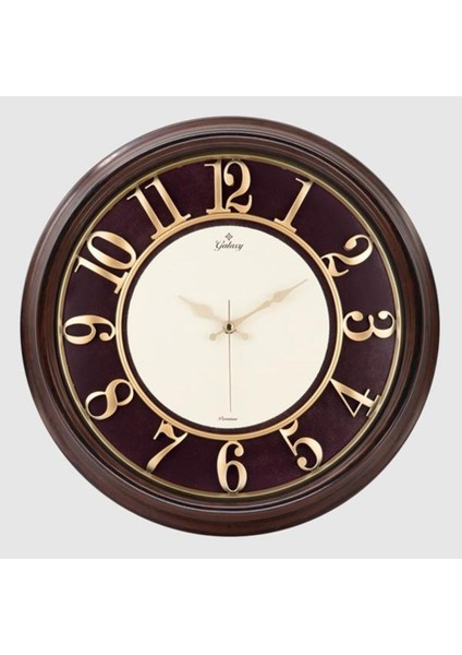 1963-EK Duvar Saati Kahverengi Ahşap Görünüm Içi Bordo Çerçeve 46CM Kabartma Rak