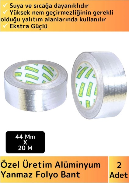 Suya Sıcaklığa Dayanıklı Tamir Soba Boru Yama Alüminyum Yanmaz Folyo Bant 44 mm - 20 mt 2 Ad