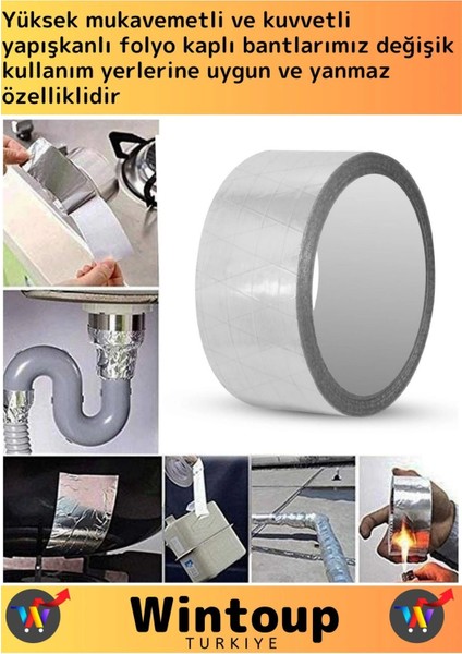 Suya Sıcaklığa Dayanıklı Tamir Soba Boru Yama Alüminyum Yanmaz Folyo Bant 44 mm - 20 mt 2 Ad