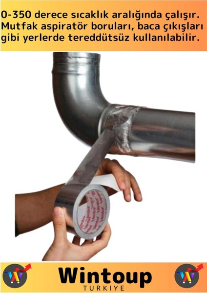 Suya Sıcaklığa Dayanıklı Tamir Soba Boru Yama Alüminyum Yanmaz Folyo Bant 44 mm - 20 mt 2 Ad
