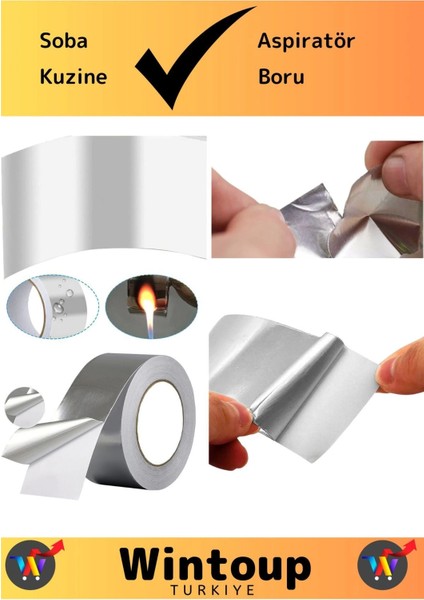 Suya Sıcaklığa Dayanıklı Tamir Soba Boru Yama Alüminyum Yanmaz Folyo Bant 44 mm - 20 mt 2 Ad