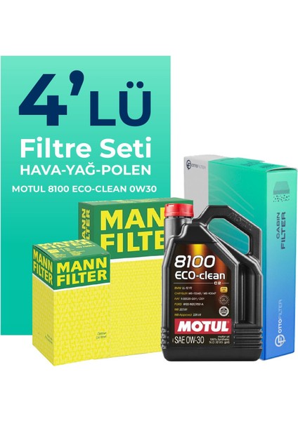 MANN Jeep Compass 1.4 Benzin Filtre Bakım Seti Motul Motor Yağlı (2017-2021) 4 Lü