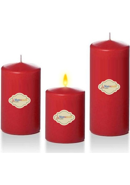 3 Lü Kırmızı Set Mum Çap :6 cm