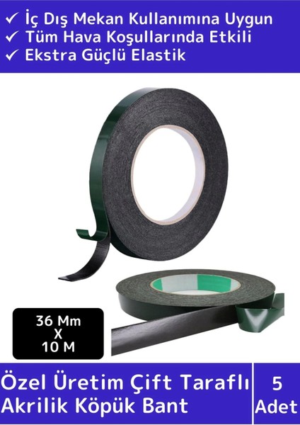 Premium Üretim Süper Iz Bırakmaz Elastik Model Çift Taraflı 36MM-10METRE Akrilik Köpük Bant 5'li