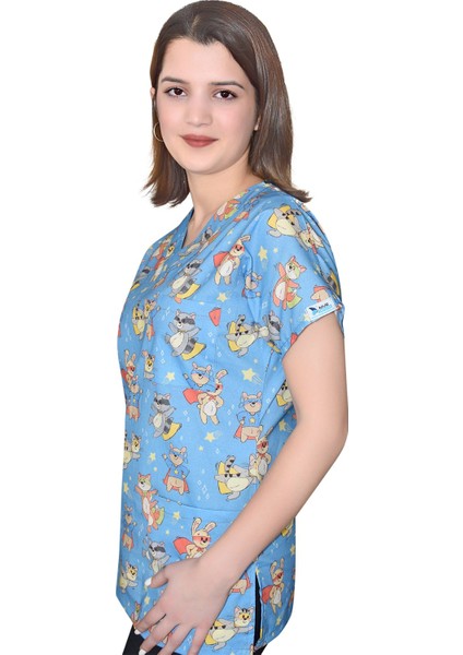 Maskeli Kedi Desenli Pamuklu Master Likra Tek Üst Forma modelleri