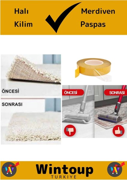 Ekstra Güçlü Halı Kilim Sabitleme Yapıştırma Kaydırmaz Çift Taraflı Bant 48 mm x 10 m 5 Ad
