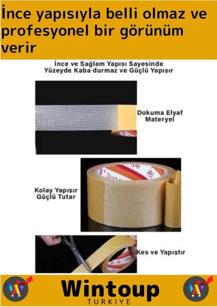 Ekstra Güçlü Halı Kilim Sabitleme Yapıştırma Kaydırmaz Çift Taraflı Bant 48 mm x 10 m 5 Ad