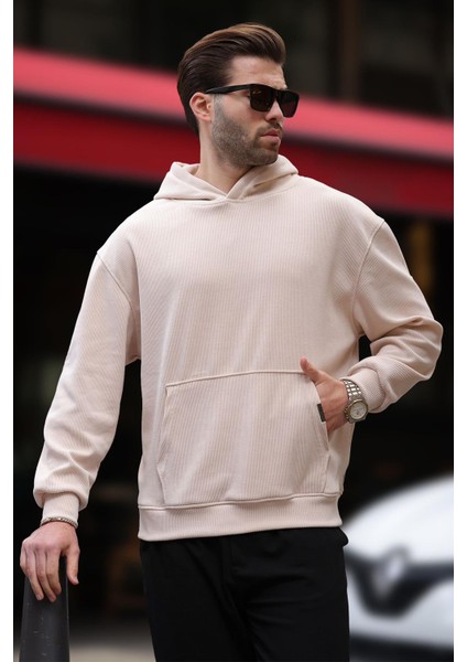 Bej Kapüşonlu Cep Detaylı Dokulu Sweatshirt E7101 fiyatları