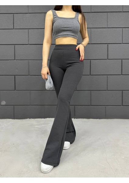 Kadın Ispanyol Paça Krep Yüksek Bel Likralı Toparlayıcı Tayt Pantolon