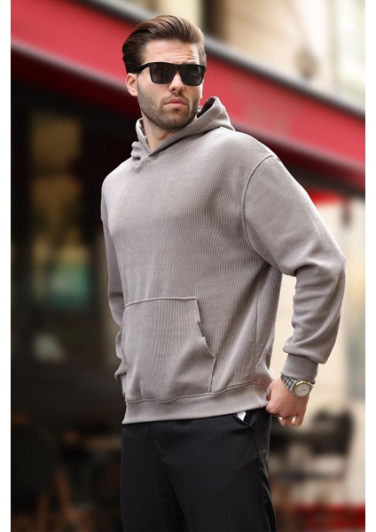 Gri Kapüşonlu Cep Detaylı Dokulu Sweatshirt E7101 fiyatları