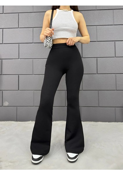 Kadın Ispanyol Paça Krep Yüksek Bel Likralı Toparlayıcı Tayt Pantolon fırsatları