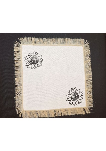 %100 Pamuklu Ham Keten Hasır Püsküllü Ayçiçek Taş Baskılı 6' Li Amerikan Servisi Supla Kare 42 cm fiyatları