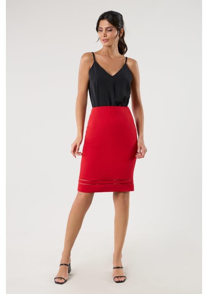 Mariella Etek Ucu Tül Detaylı Etek KIRMIZI