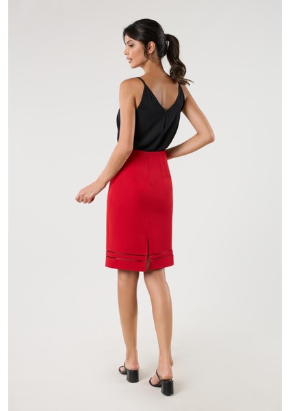 Mariella Etek Ucu Tül Detaylı Etek KIRMIZI fiyatları
