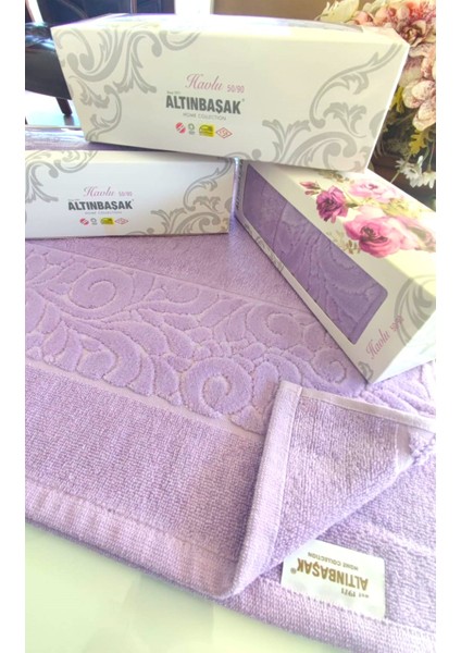 (1 Adet) Çeyizlik 50X90CM. Kadife Doku 3D Kabartmalı El, Yüz ve Baş Havlusu Özel Hediyelik Kutusunda