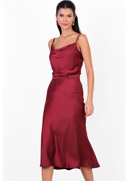 Dunaway Astarsız Saten Etek BORDO