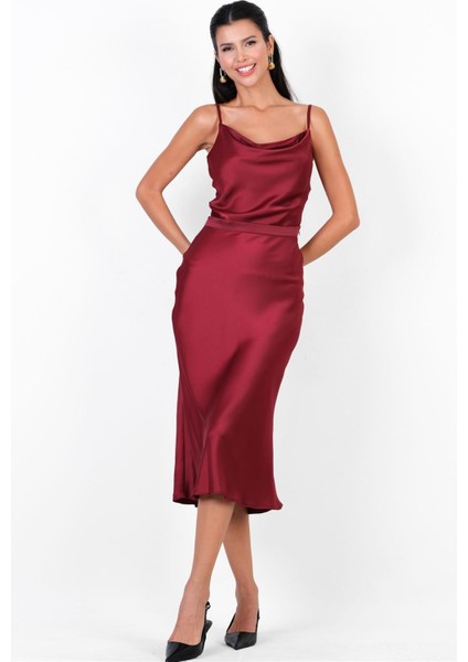 Dunaway Astarsız Saten Etek BORDO fiyatları