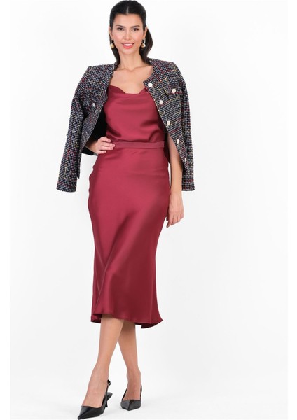 Dunaway Astarsız Saten Etek BORDO modelleri