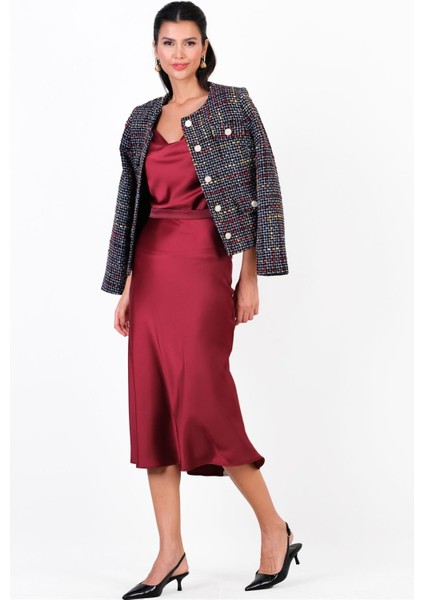 Dunaway Astarsız Saten Etek BORDO fırsatları