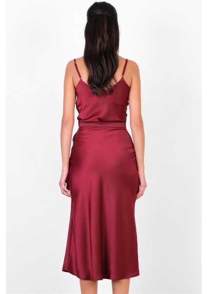 Dunaway Astarsız Saten Etek BORDO indirimleri