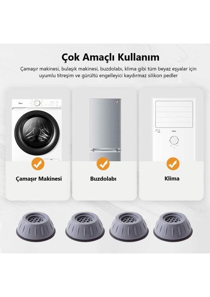 4 Lü Beyaz Eşya Ayağı Çamaşır Makinası Altlığı Titreşim Önleyici Yükseltici Kaydırmaz Ayak