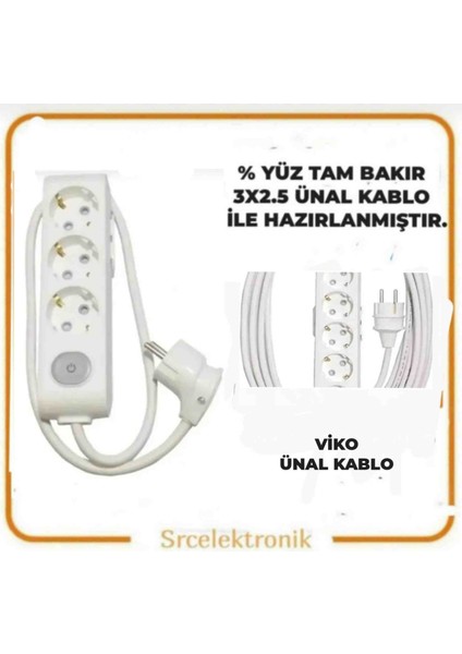 Multi-Let 3 Lü Ünal Kablolu (12 ile 40 Metre Arası) Anahtarlı Topraklı Çocuk Korumalı Uzatma ( 3x2.5 Ünal Kablo Tam Bakır) Ttr Kablo Tseli HO5VV-F