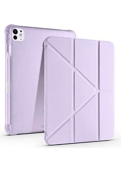 Apple Ipad Pro 11 2024 Kılıf Kalem Koymalı Standlı Renkli Arkası Silikon Suni Deri Trifolding Kılıf