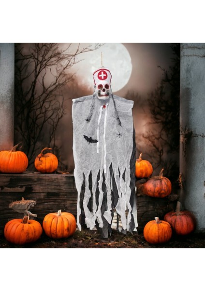 Halloween Kuru Kafa Hemşire İskelet Hayalet Asılabilir Parti Dekoru 140CM AST6749