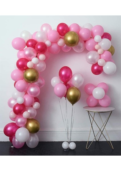 50 Adet Pembe Fuşya Beyaz Zincir Balon Seti