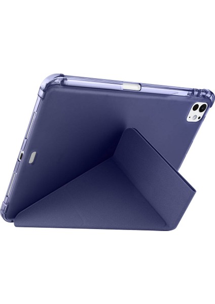 Apple Ipad Pro 13 2024 Kılıf Kalem Koymalı Standlı Renkli Arkası Silikon Suni Deri Trifolding Kılıf