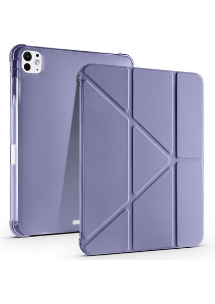 Apple Ipad Pro 11 2024 Kılıf Kalem Koymalı Standlı Renkli Arkası Silikon Suni Deri Trifolding Kılıf