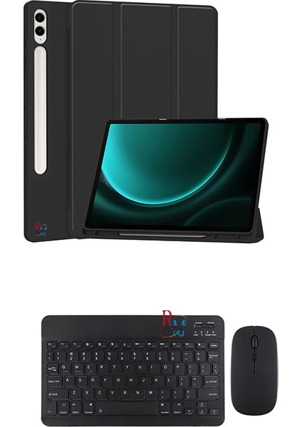 Samsung Galaxy Tab S9 Fe Plus Uyumlu Tablet Kılıfı ve Klavye Mouse Set Kalem Bölmeli Smart Kılıf
