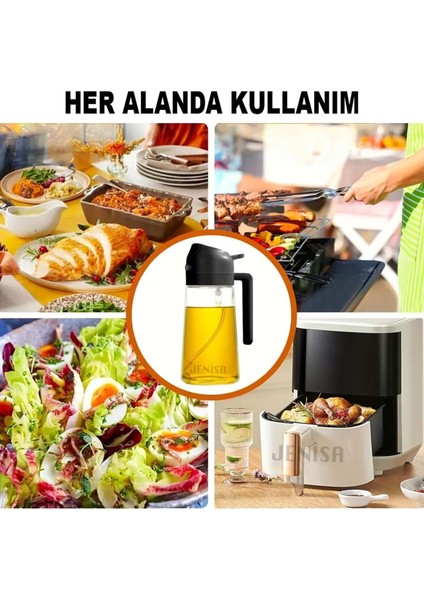 Çift Fonksiyonlu Püskürtücü Cam Yağdanlık 500ML Zeytinyağı Şişesi Airfryer Sprey Yağlık