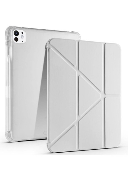 Apple Ipad Pro 11 2024 Kılıf Kalem Koymalı Standlı Renkli Arkası Silikon Suni Deri Trifolding Kılıf