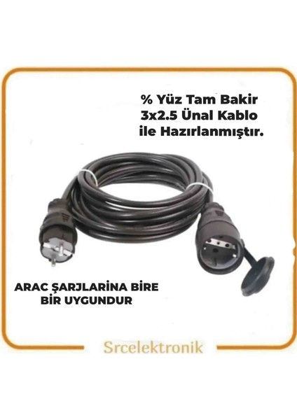 Kauçuklu Tekli ( 1 ile 10 Metre) 3x2.5 Ünal Kablo Seyyar Topraklı Uzatma ( 3x2.5 Hes Kablo Tam Bakır) Ttr Kablo HO5VV-F