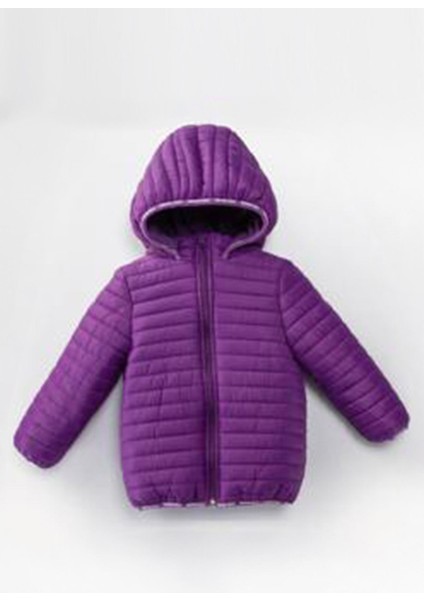 (1-10 Yaş) Kapitone Welsoft Astar Çocuk Kaban - Mor